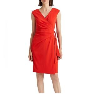Lauren Ralph Lauren Faux Wrap Red Cherry Preppy V-Neck Dress Women’s Size 8 NWT